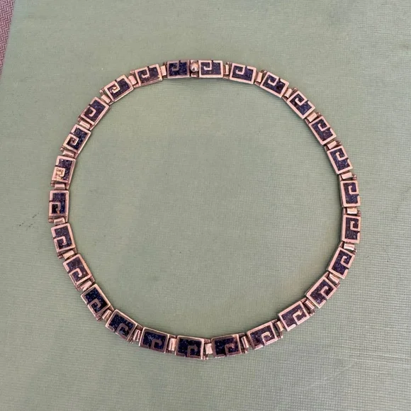 Margot de Taxco Mosaic Blue Enamel Sterling Silver Necklace and Bracelet Set